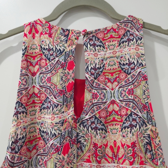 LULUS Design Major Red Print Sleeveless Swing Mini Dress, Moroccan Print, Size M - Picture 6 of 14